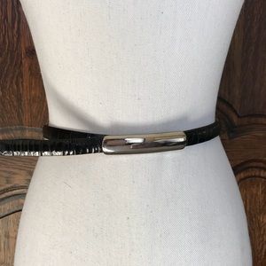 Harold Powell black patent leather silver belt